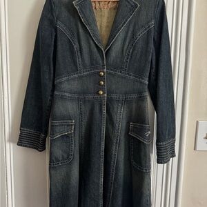 Vintage Y2K Denim Long Coat with‎ Button Details